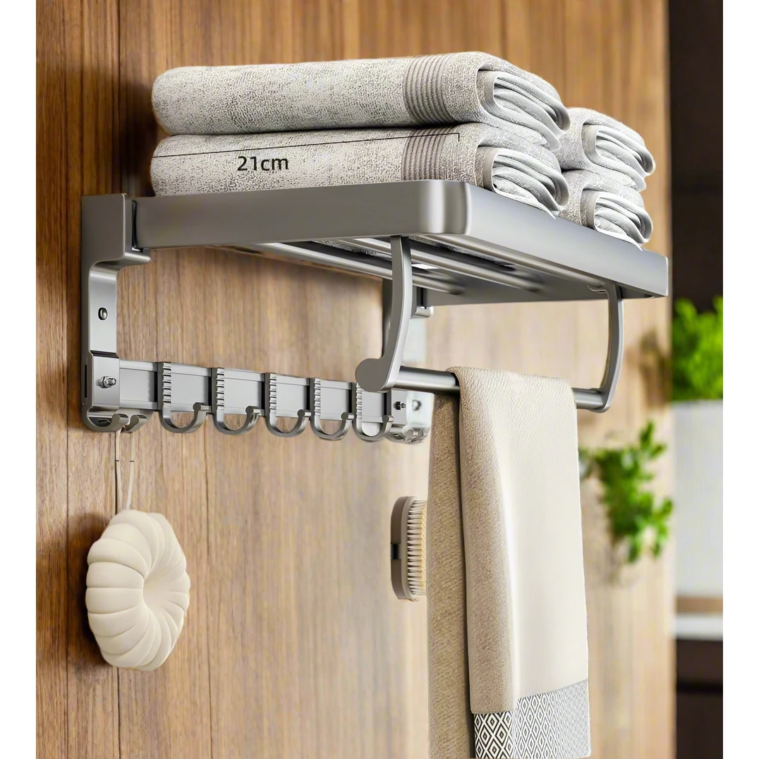 Wall Mounted Towel Rack - 19.7" Heavy Duty with Hooks Bathroom Storage Towel Racks