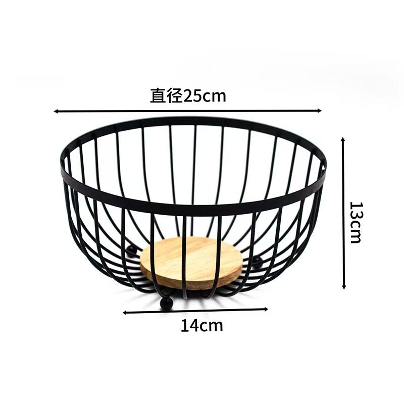 Heavy-Duty Black Fruit Basket with Bamboo Base – 25cm Diameter | Decorative & Functional