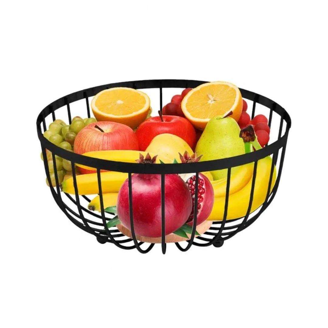 Heavy-Duty Black Fruit Basket with Bamboo Base – 25cm Diameter | Decorative & Functional