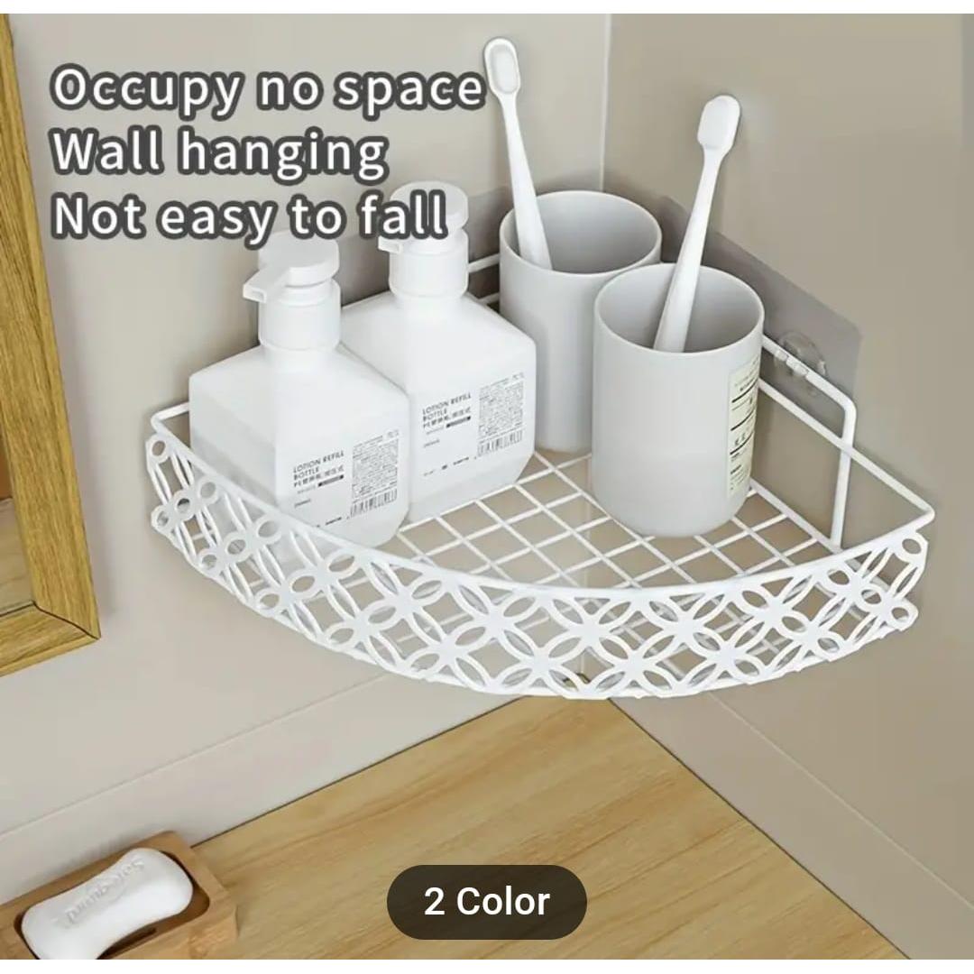 Heavy Duty Corner Self Adhesive Bathroom Rack Large Capacity Rustproof Metal Shower Shelf in Black