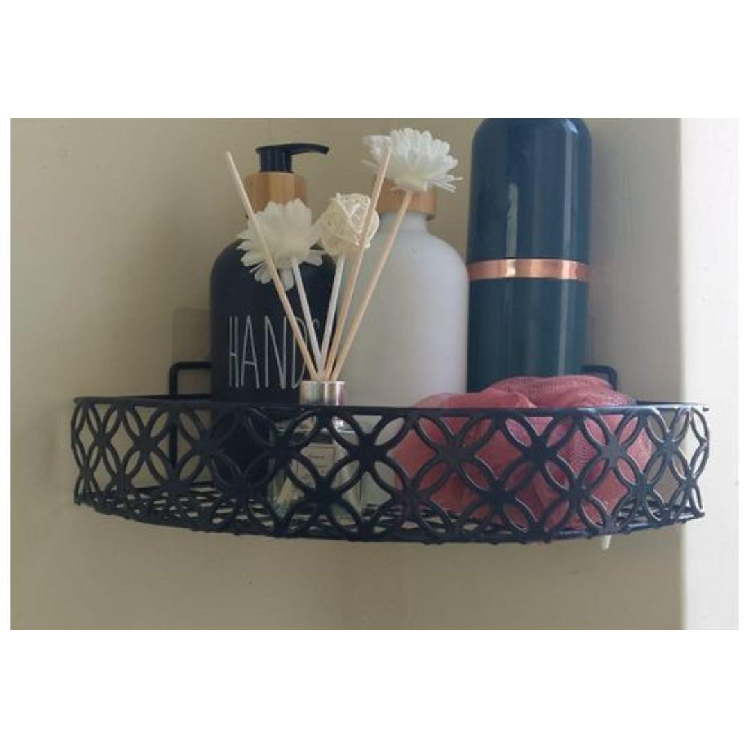 Heavy Duty Corner Self Adhesive Bathroom Rack Large Capacity Rustproof Metal Shower Shelf in Black