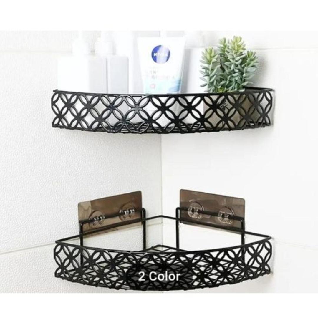 Heavy Duty Corner Self Adhesive Bathroom Rack Large Capacity Rustproof Metal Shower Shelf in Black