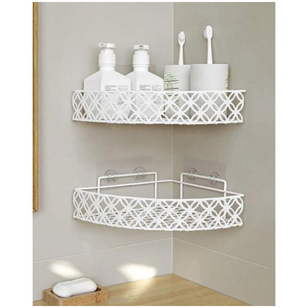 Heavy Duty Corner Self Adhesive Bathroom Rack Large Capacity Rustproof Metal Shower Shelf in Black