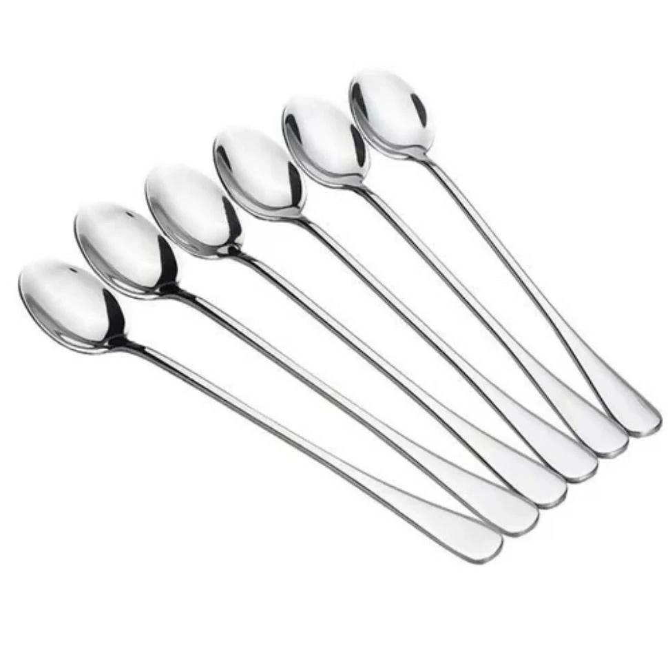 Heavy Gauge Long Tea Spoons Set of 6 Premium Quality Kitchen utensils Slotted Spoons