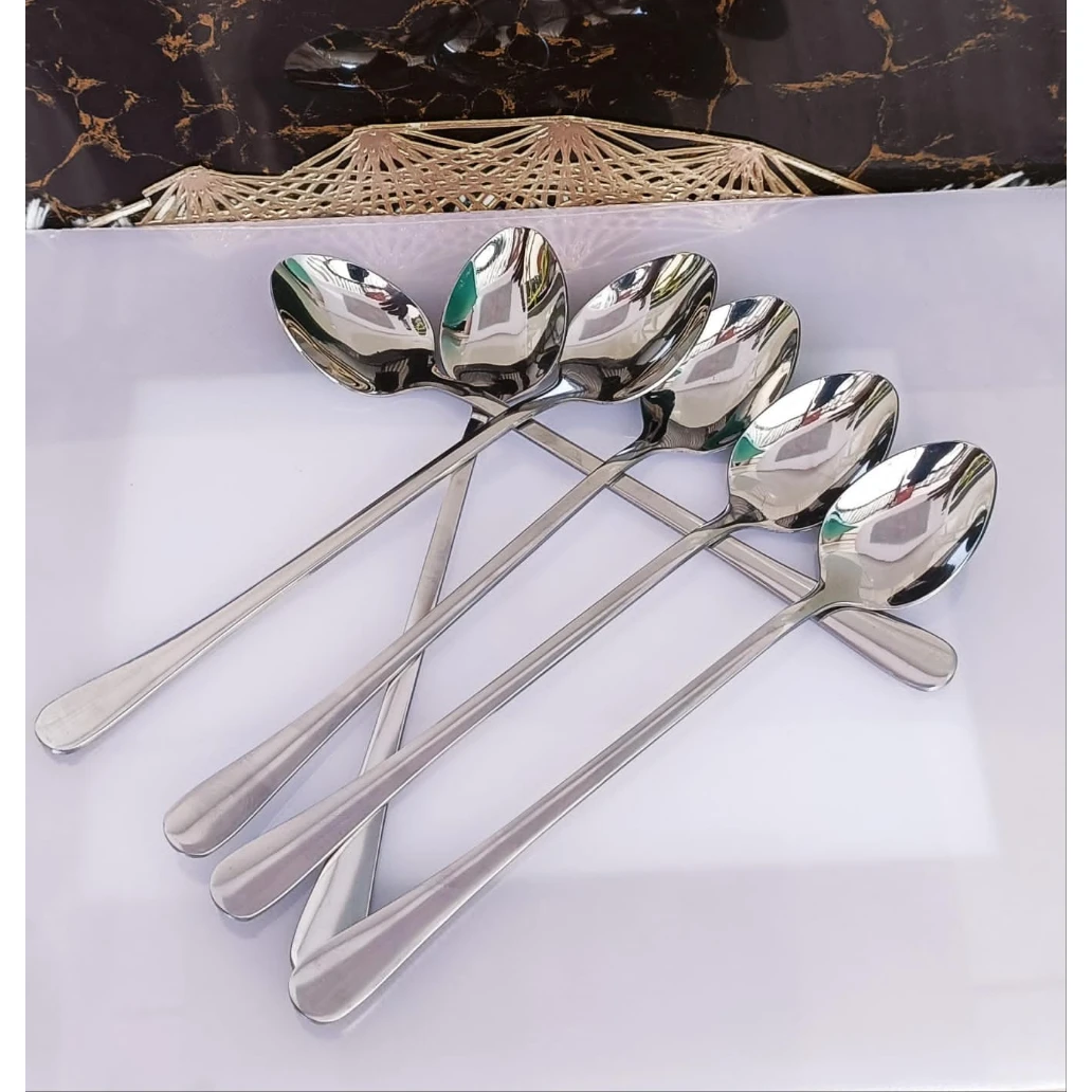 Heavy Gauge Long Tea Spoons Set of 6 Premium Quality Kitchen utensils Slotted Spoons