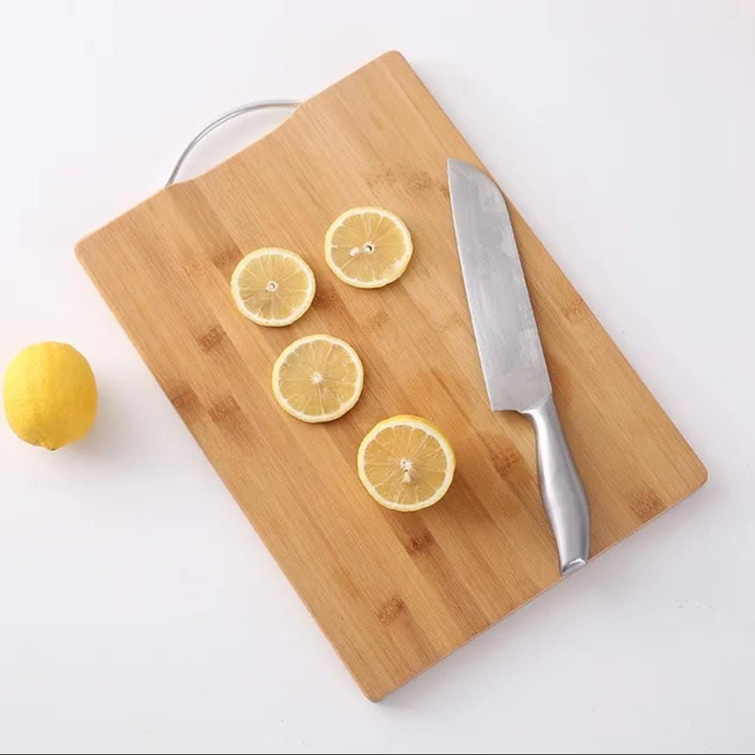 Heavy Wooden Chopping Board with Metallic Handle 36x28cm Durable Cutting Surface