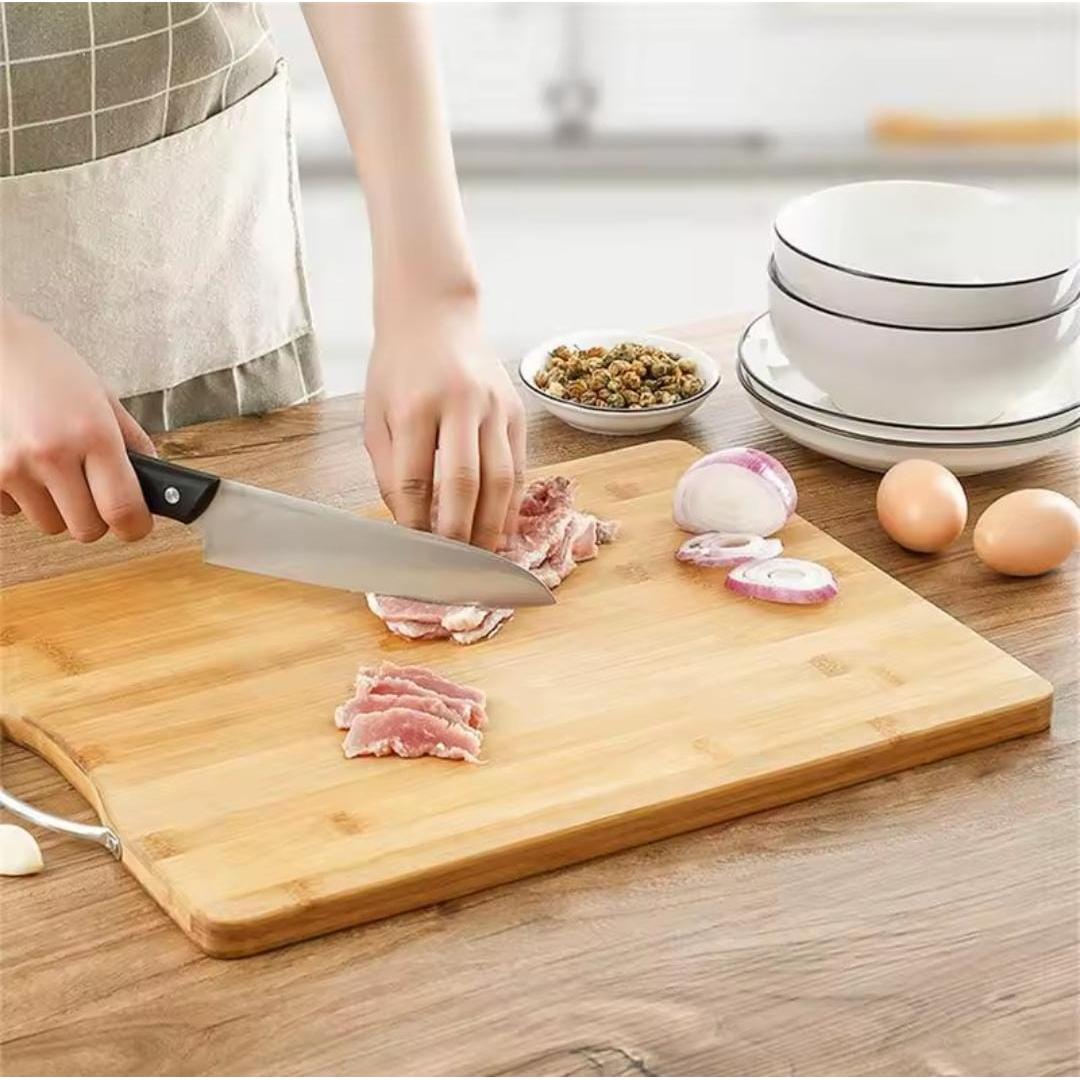 Heavy Wooden Chopping Board with Metallic Handle 36x28cm Durable Cutting Surface