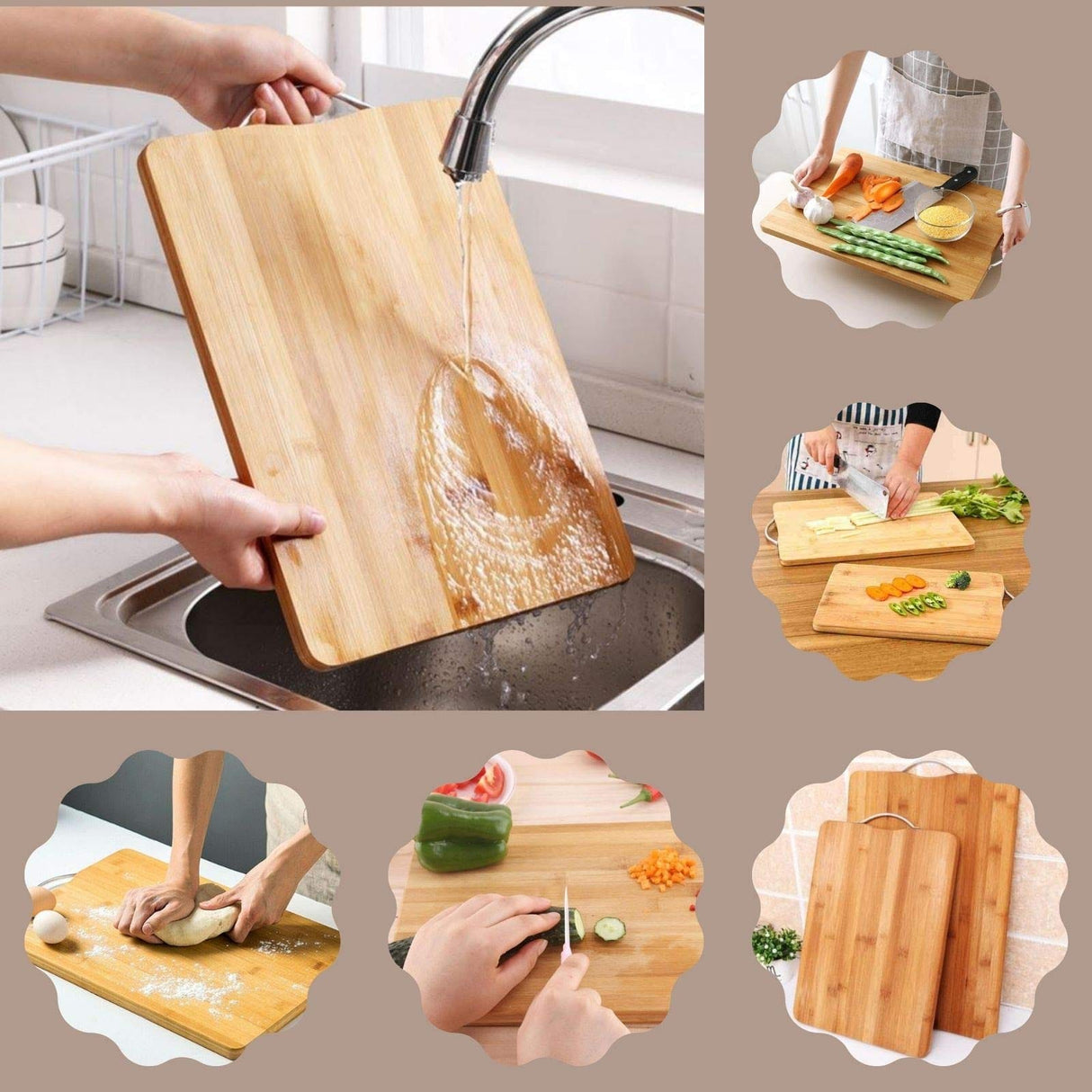 Heavy Wooden Chopping Board with Metallic Handle 36x28cm Durable Kitchen Prep Board.