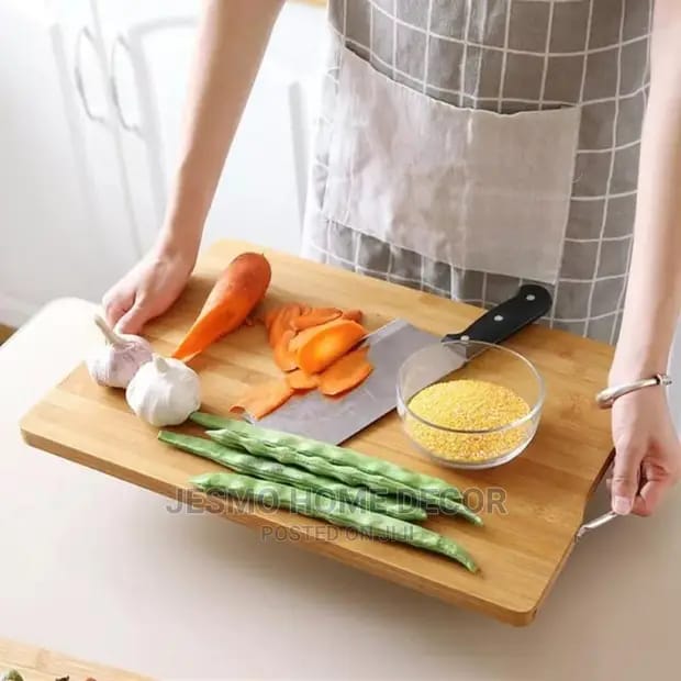 Heavy Wooden Chopping Board with Metallic Handle 36x28cm Durable Kitchen Prep Board.