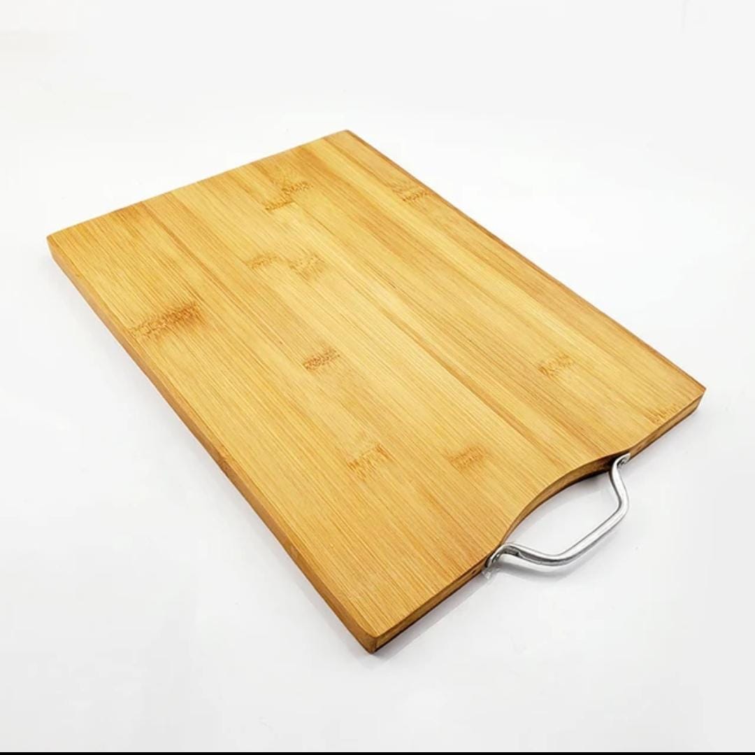 Heavy Wooden Chopping Board with Metallic Handle 36x28cm Durable Kitchen Prep Board.