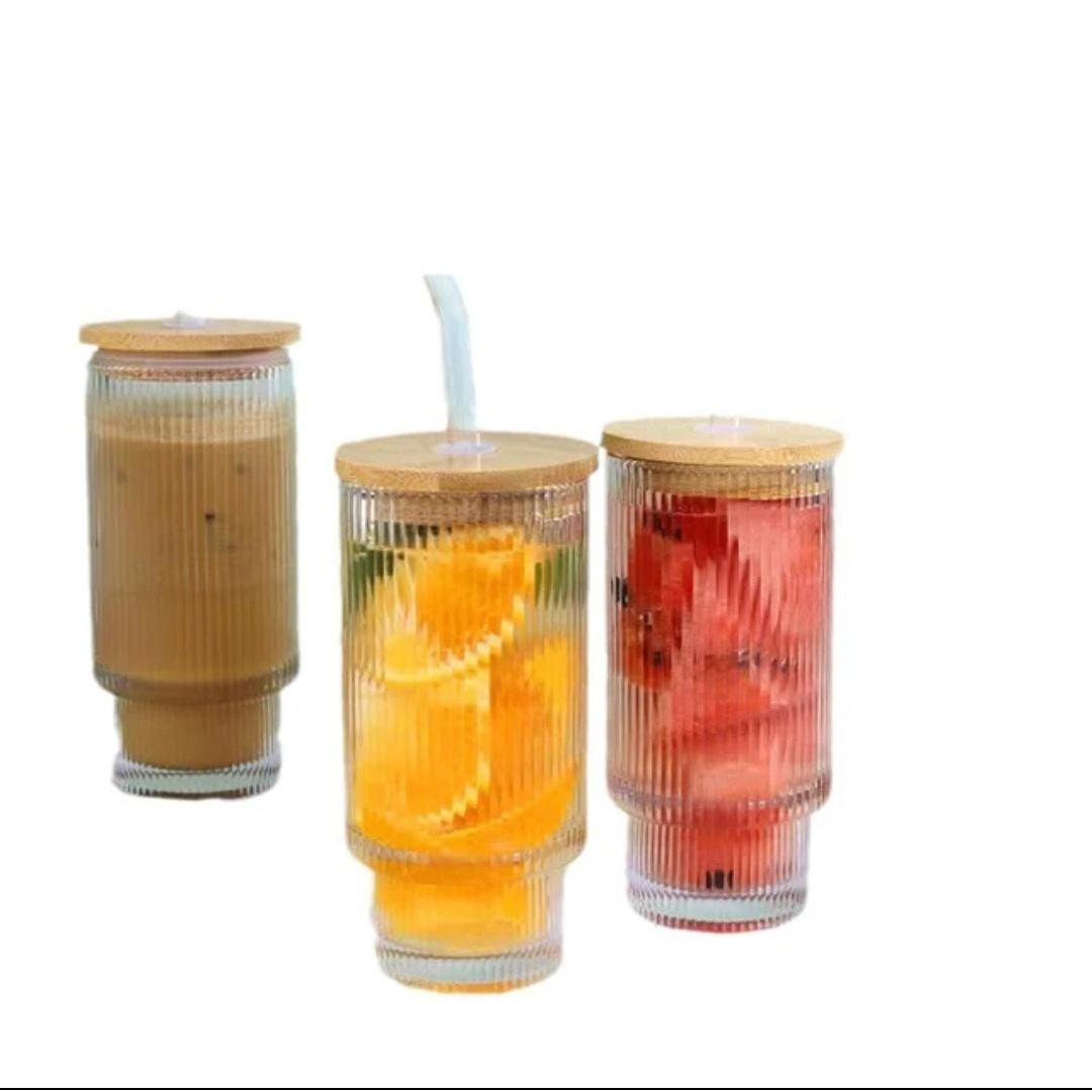 High Borosilicate Glass Tumbler 350ml with Bamboo Lid, Straw & Cleaner