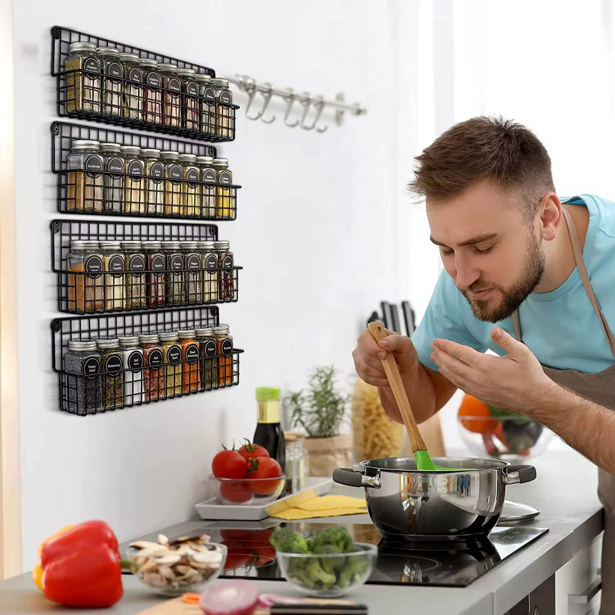 High Quality 4 Tier Wall Mounted Metal Spice Rack for Kitchen Organization Spice Organizers