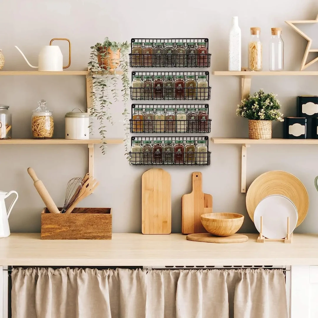 High Quality 4 Tier Wall Mounted Metal Spice Rack for Kitchen Organization Spice Organizers