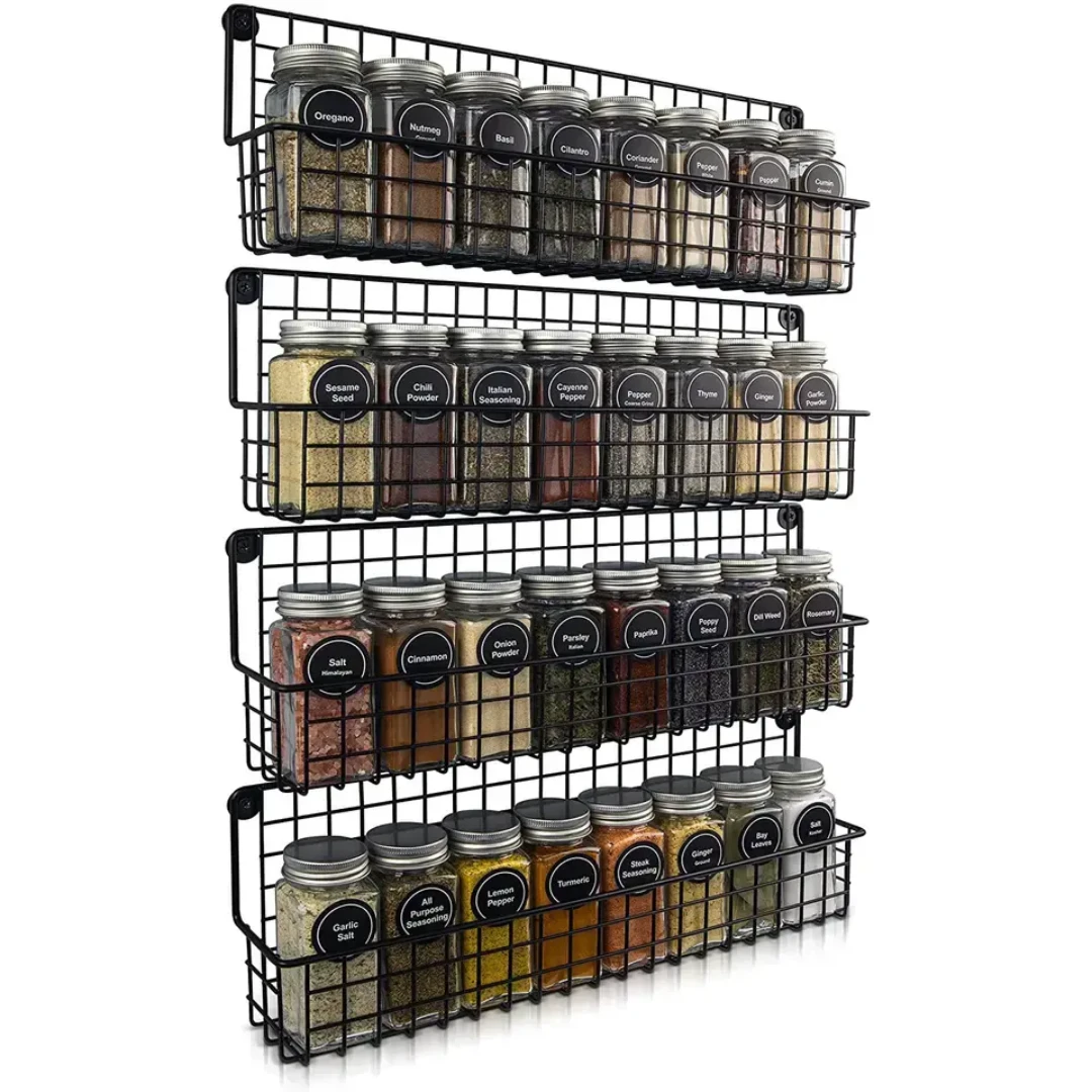 High Quality 4 Tier Wall Mounted Metal Spice Rack for Kitchen Organization Spice Organizers
