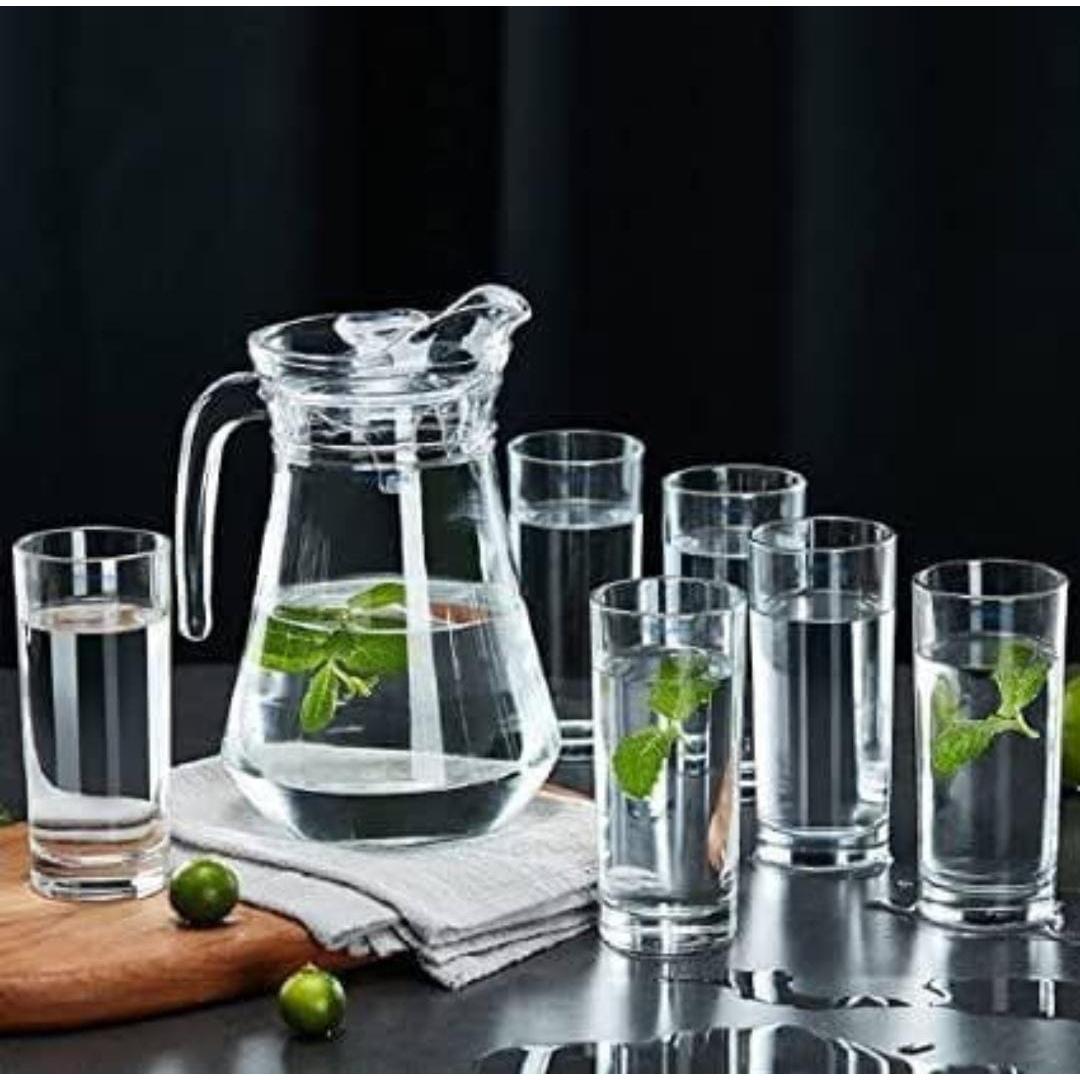 High Quality 6 Piece Transparent Clear Glass Set with 1 Jug | Quality Tableware | Beverage | Juice | Water