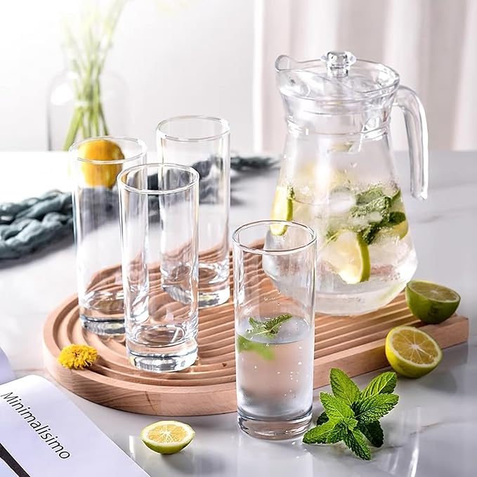 High Quality 6 Piece Transparent Clear Glass Set with 1 Jug | Quality Tableware | Beverage | Juice | Water