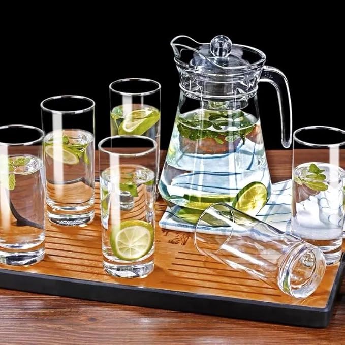 High Quality 6 Piece Transparent Clear Glass Set with 1 Jug | Quality Tableware | Beverage | Juice | Water