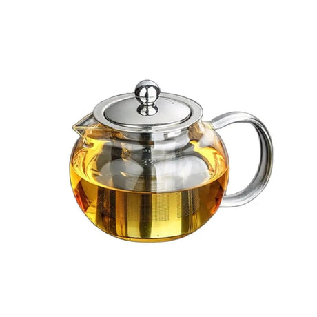 High Quality Borosilicate Glass Kettle with Sieve 600ml, Clear Round Design with Steel Filter