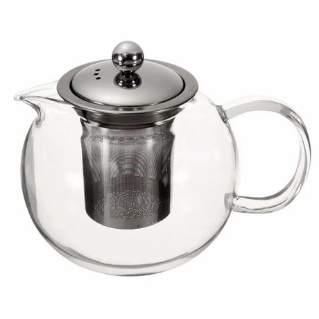 High Quality Borosilicate Glass Kettle with Sieve 600ml, Clear Round Design with Steel Filter
