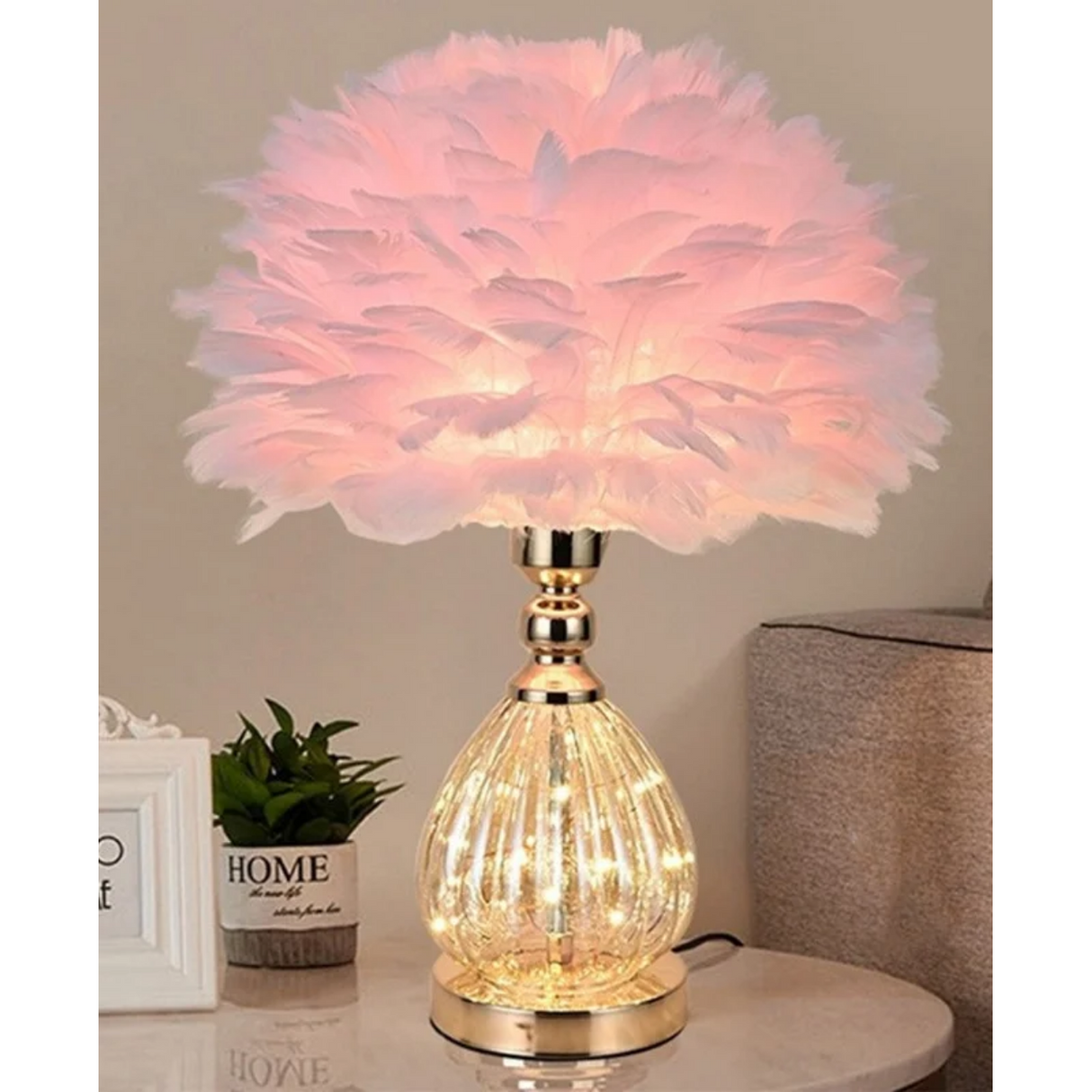 High Quality Crystal Feather Lamp Table