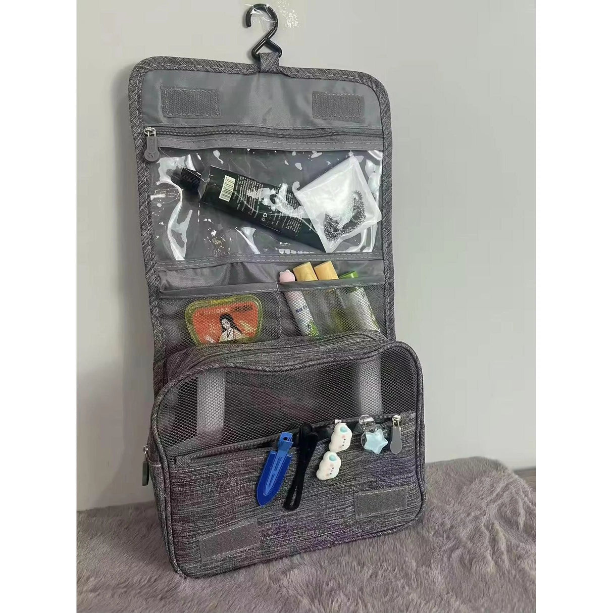 High Quality Foldable Cosmetic Bag | Portable Travel Toiletries Organizer with Hooks - Black, Blue, Grey Packing Organizers Cosmetic & Toiletry Bags