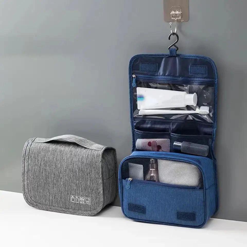 High Quality Foldable Cosmetic Bag | Portable Travel Toiletries Organizer with Hooks - Black, Blue, Grey Packing Organizers Cosmetic & Toiletry Bags