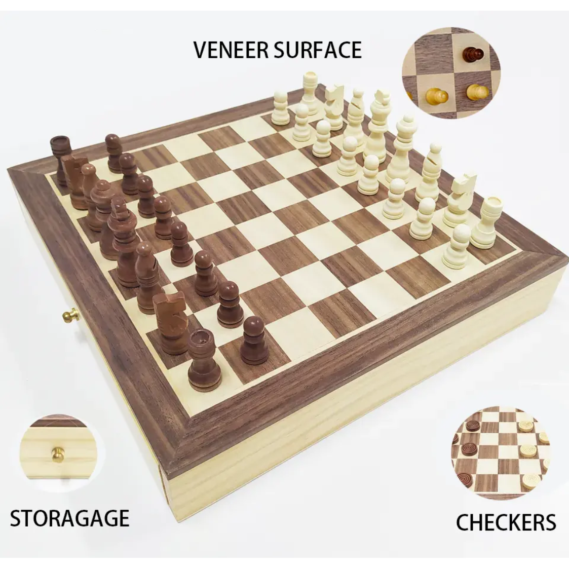 High Quality Foldable Wooden Chess Board with Internal Storage