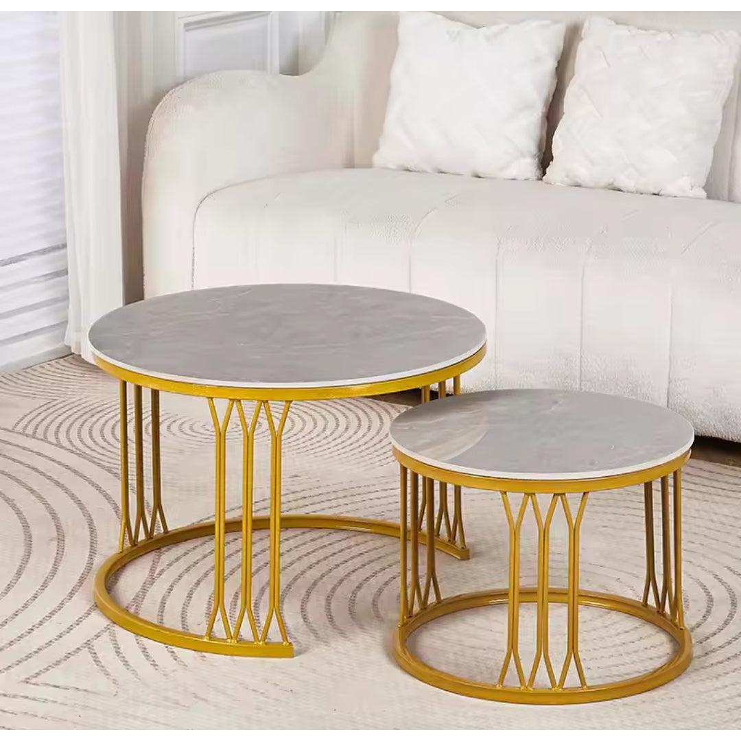 High Quality Luxury Nesting Coffee Table Set Black Marble & Gold Finish