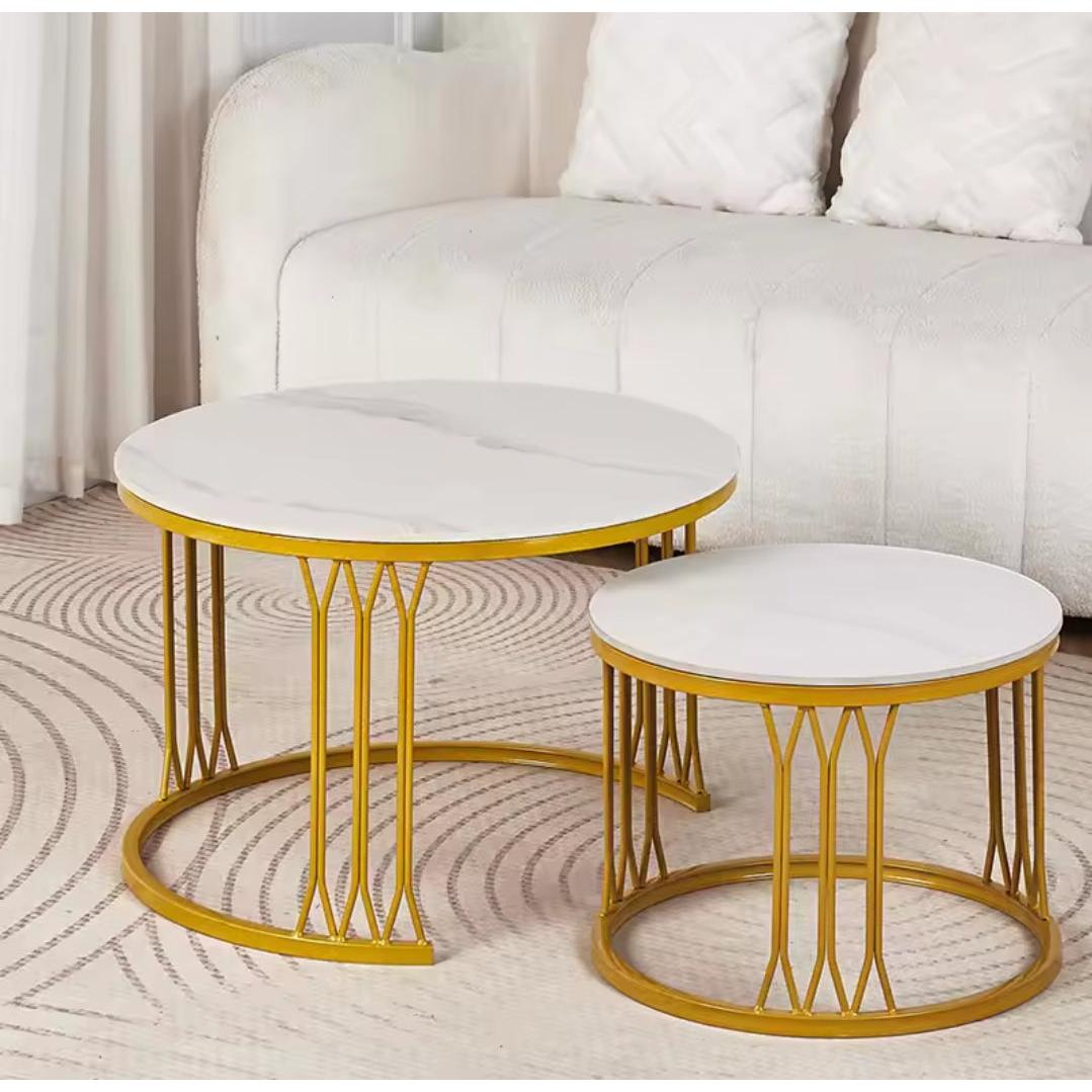 High Quality Luxury Nesting Coffee Table Set Black Marble & Gold Finish