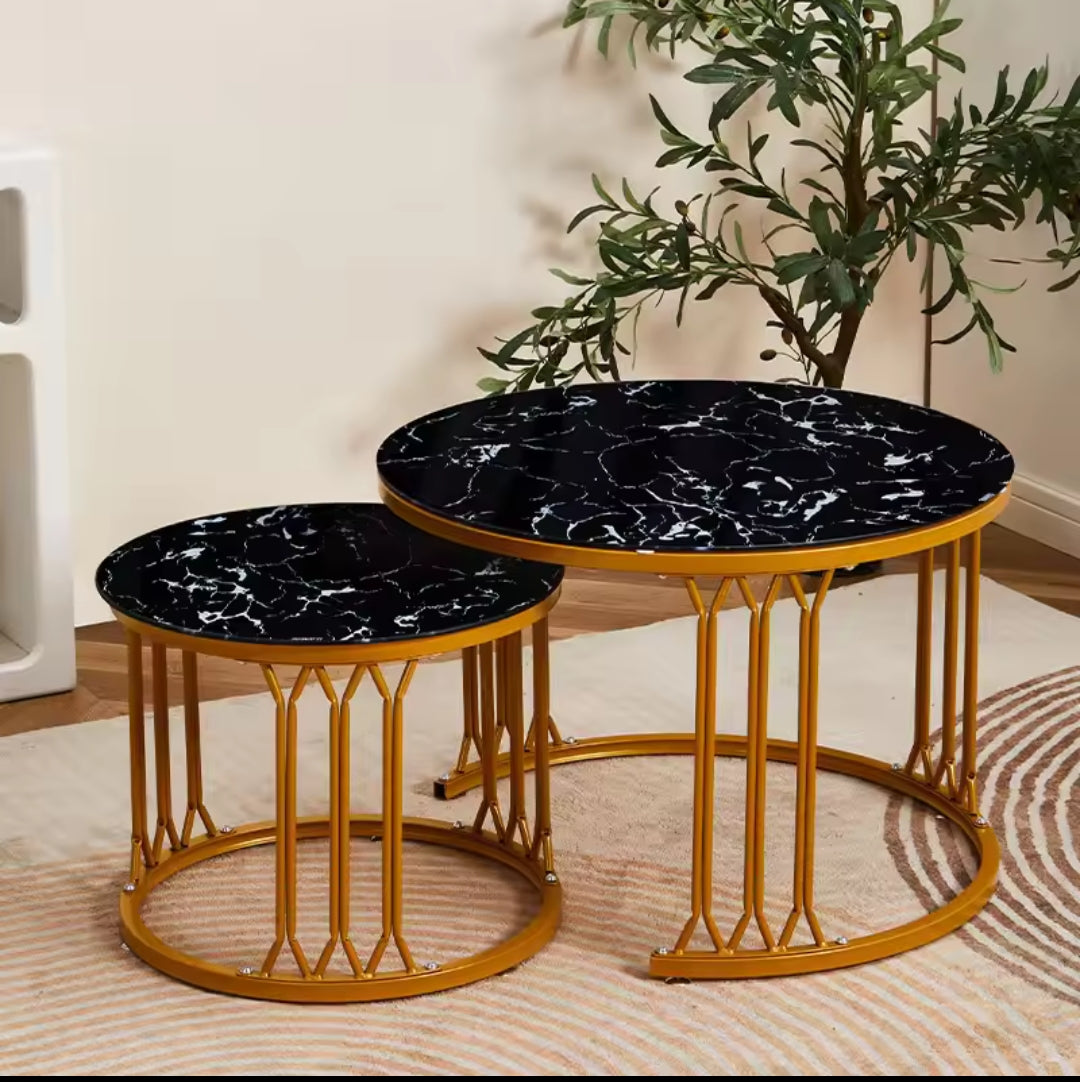 High Quality Luxury Nesting Coffee Table Set Black Marble & Gold Finish
