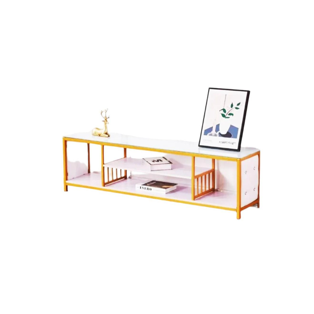 High Quality Marble Effect Wooden TV Stand | Sleek White & Black TV Cabinet | Ideal For Placing Your Tv, Media Players, & Decor Items