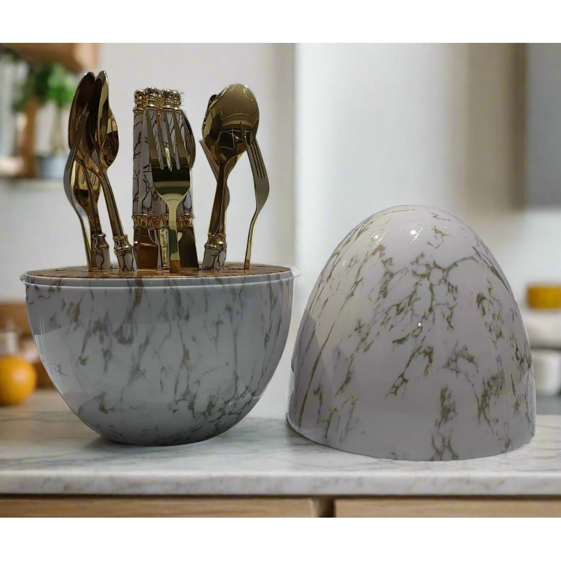 High Quality Marble Profile Cutlery Set 18 Piece Egg Shell Handle Design Elegant Flatware for Everyday Dining & Special Occasions.