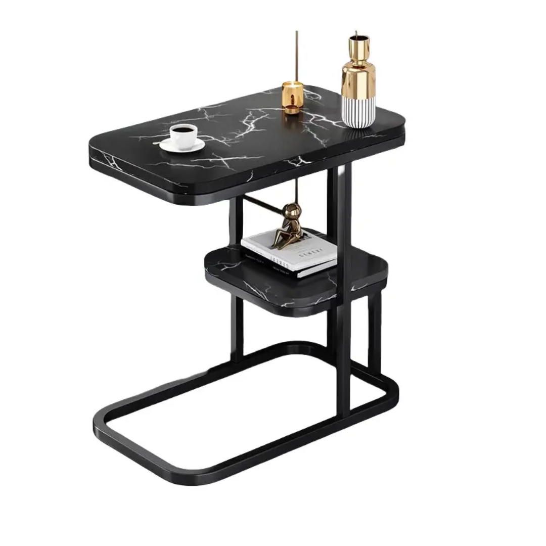 High Quality Marble Texture Side Table Modern Accent Table in White or Black (58cm)