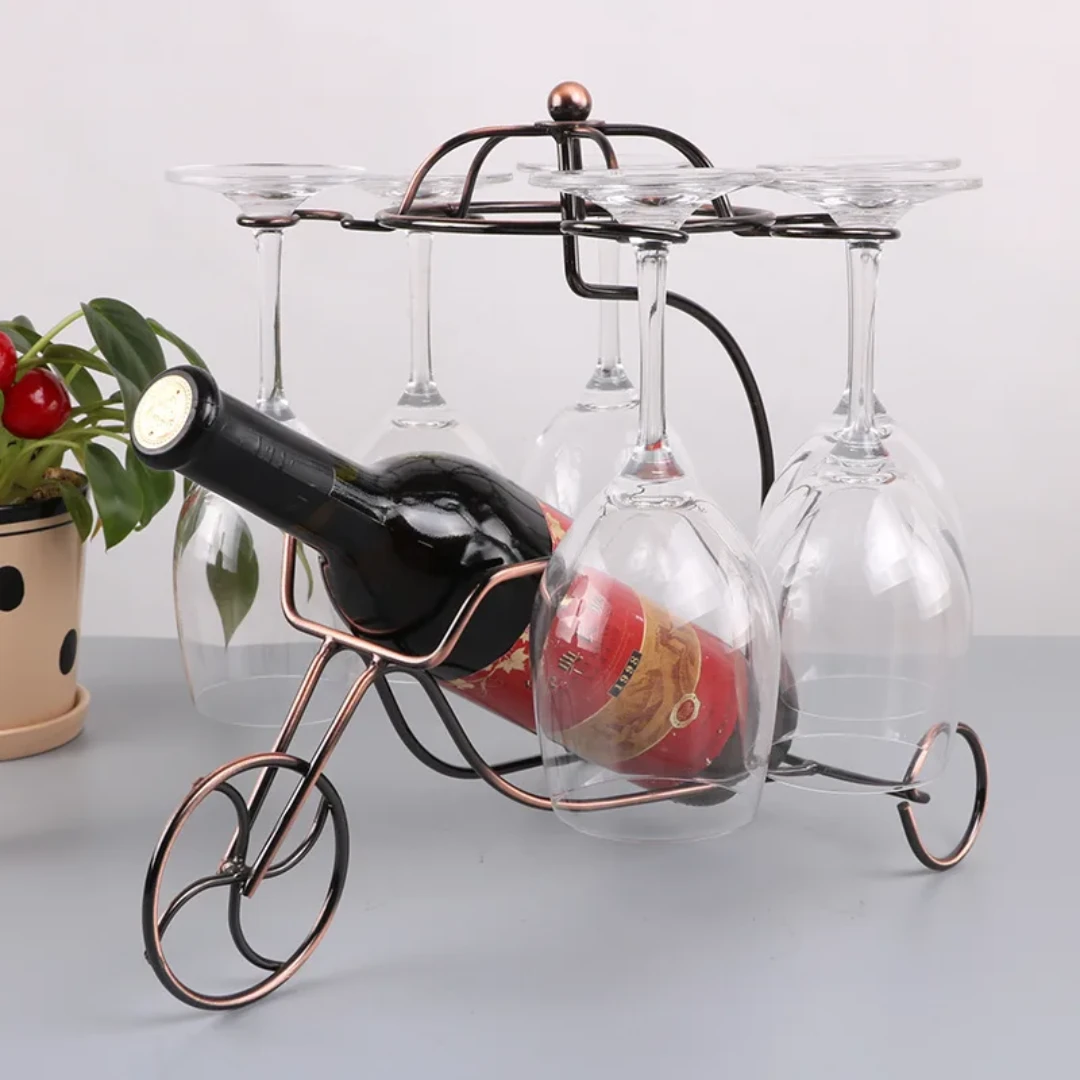 High Quality Metal With A Copper Bicycle Wine Bottle & Glass Holder Glass holders Wine Bottle Holders
