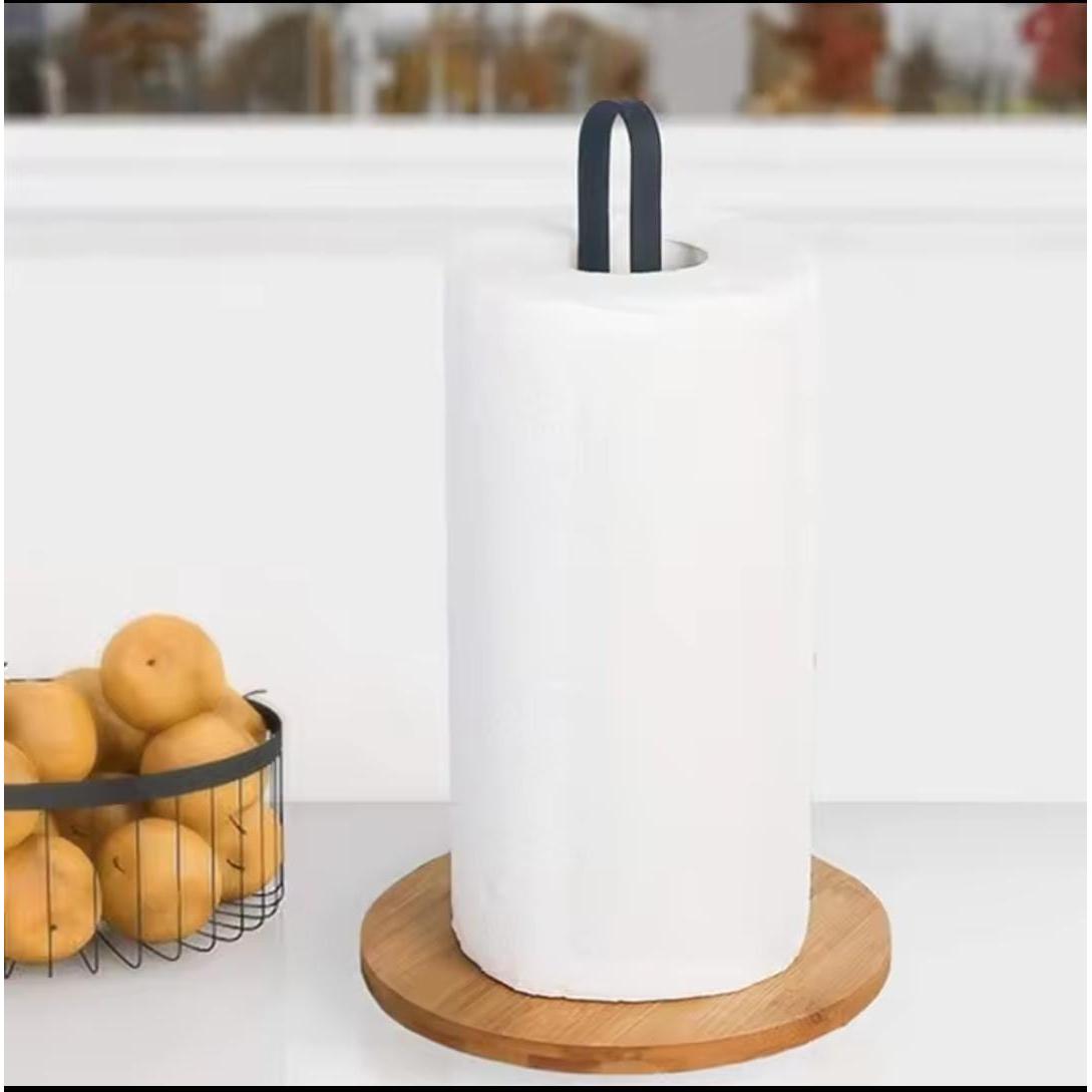 High Quality Metallic Paper Towel Holder with Bamboo Base