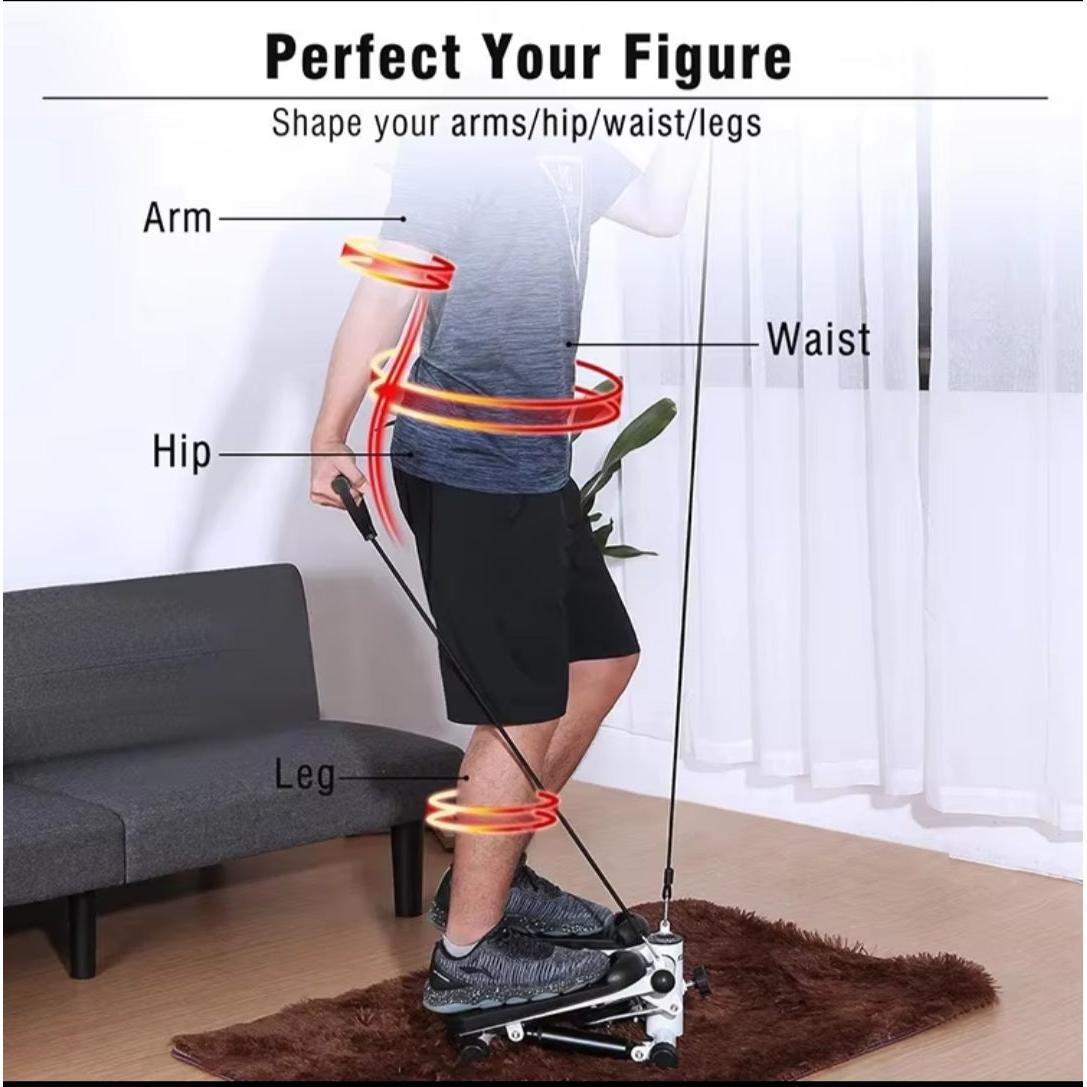 High-Quality Mini Stepper with Resistance Bands – LCD Monitor, Adjustable Height, Slip-Resistant Foot Plates