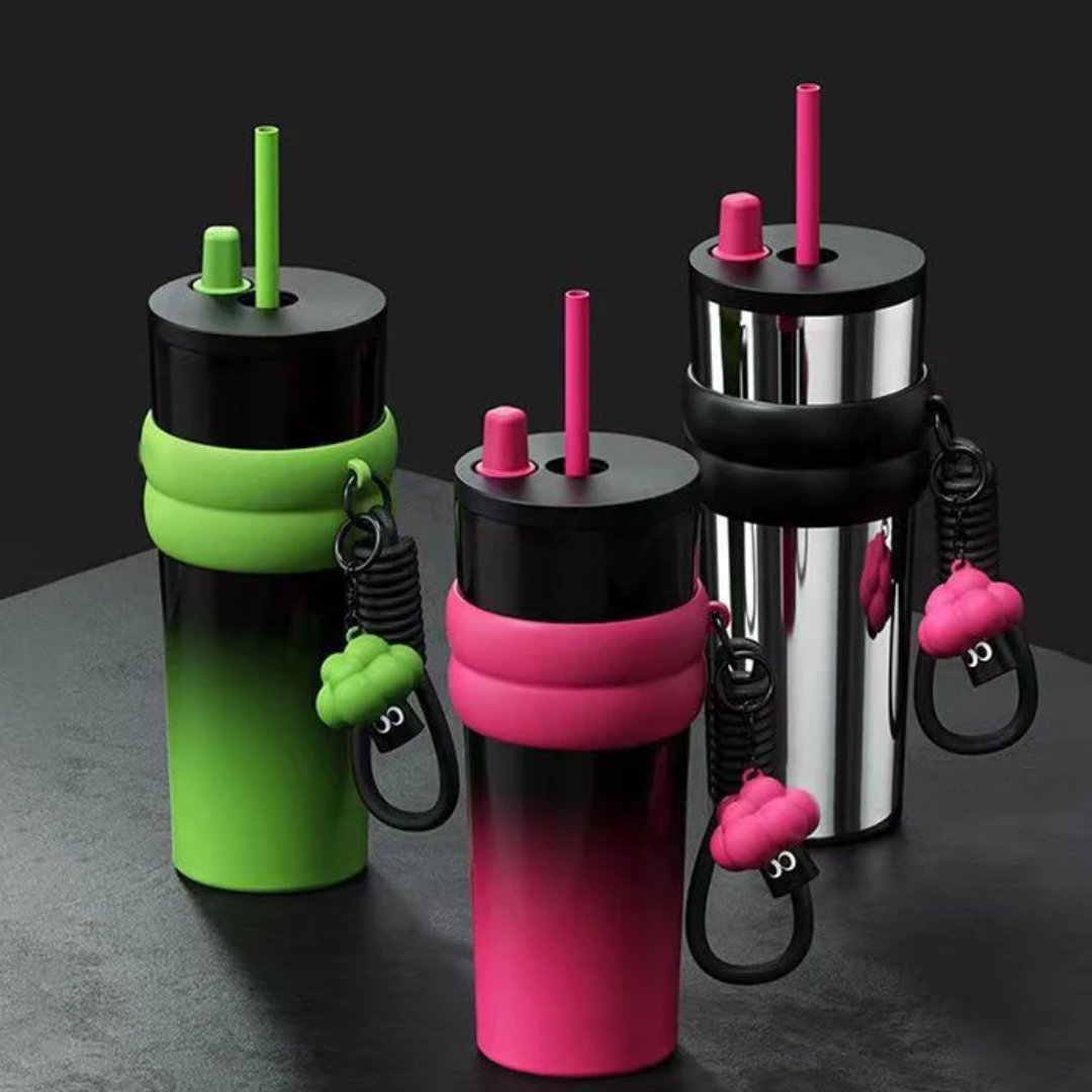 High Quality Mirror Surface Thermcups with Straw 710ml Capacity, Insulated Tumbler, Available in Pink, Silver, Green