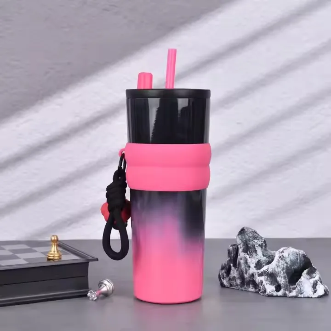 High Quality Mirror Surface Thermcups with Straw 710ml Capacity, Insulated Tumbler, Available in Pink, Silver, Green