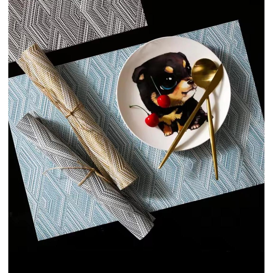 High Quality Table Mats Set of 6 in Grey Blue and Gold