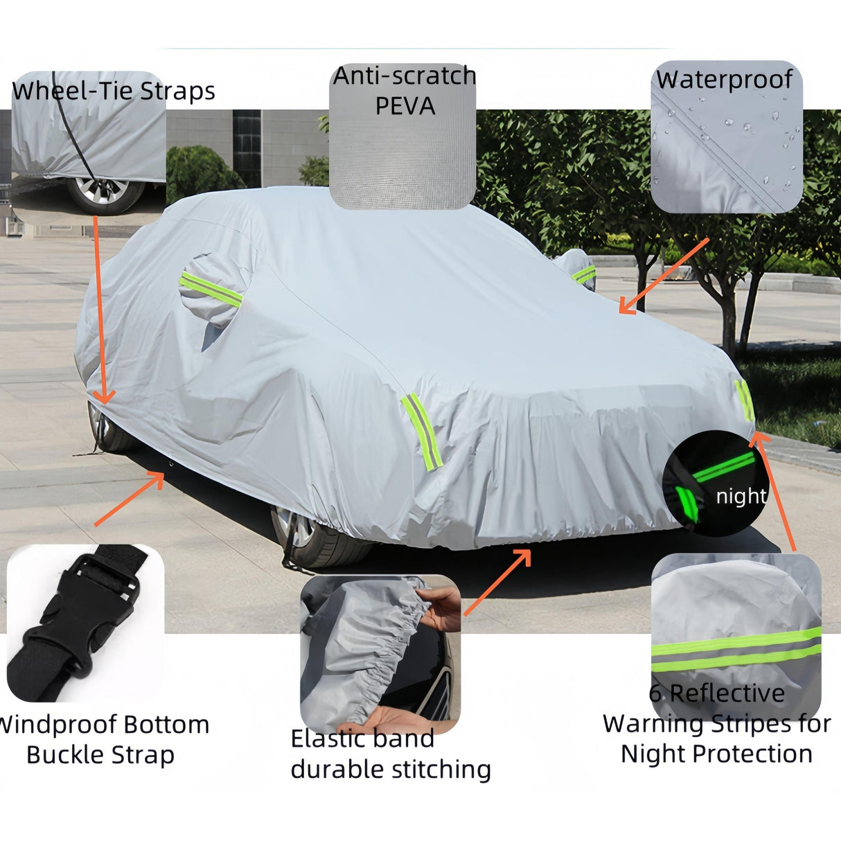 High Quality Universal Grey Car Cover with Fleece Lining & Side Reflectors Waterproof, Scratch & Heat Resistant Size L: Fits Vitz, Passo, Demio 4.7m x 1.8m x 1.5m