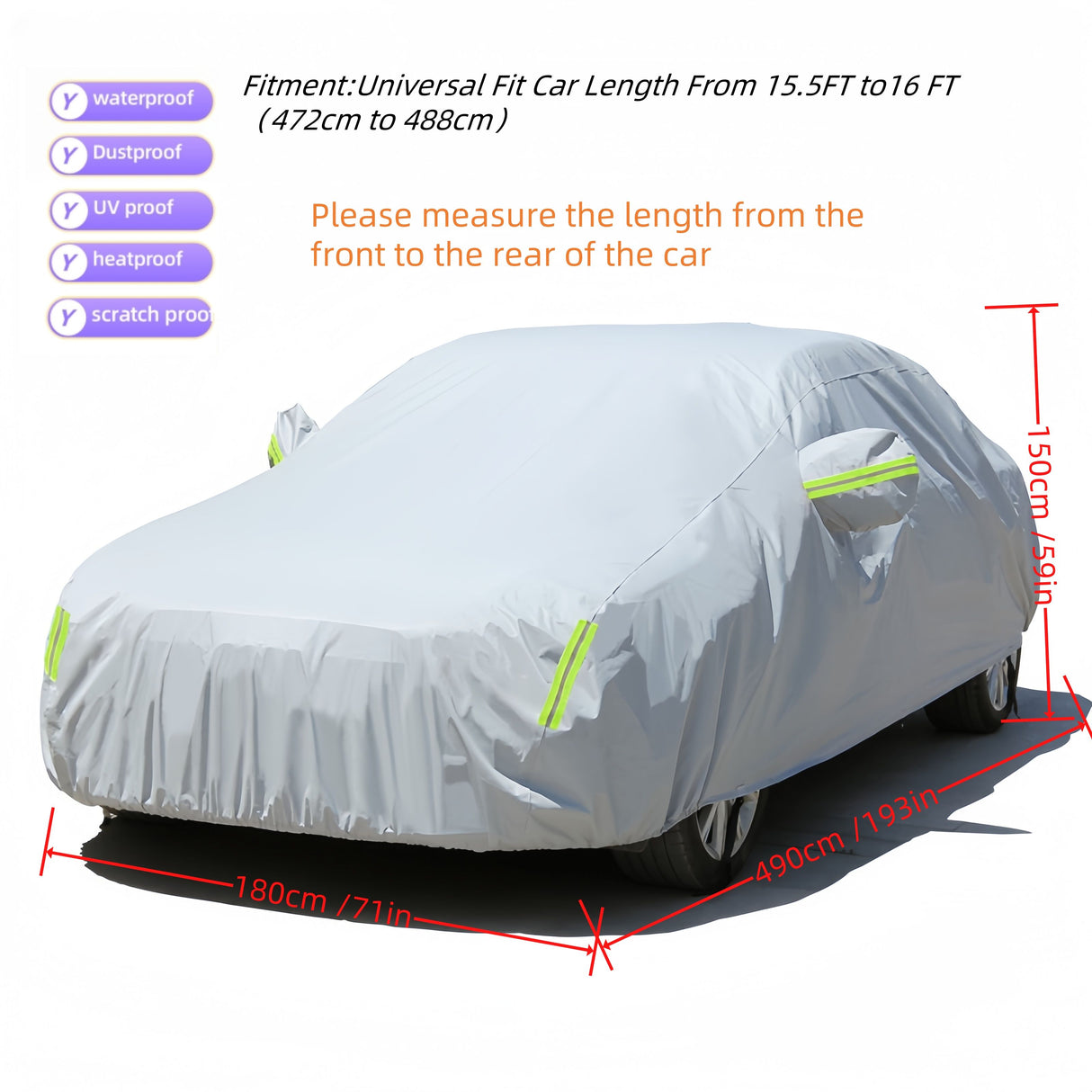 High Quality Universal Grey Car Cover with Fleece Lining & Side Reflectors Waterproof, Scratch & Heat Resistant Size L: Fits Vitz, Passo, Demio 4.7m x 1.8m x 1.5m
