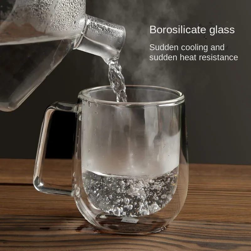 High-quality Borosilicate Clear Double-Walled Mug | 600ml Capacity | Hot & Cold Drinks | Coffee, Tea, Ice Drinks Mug