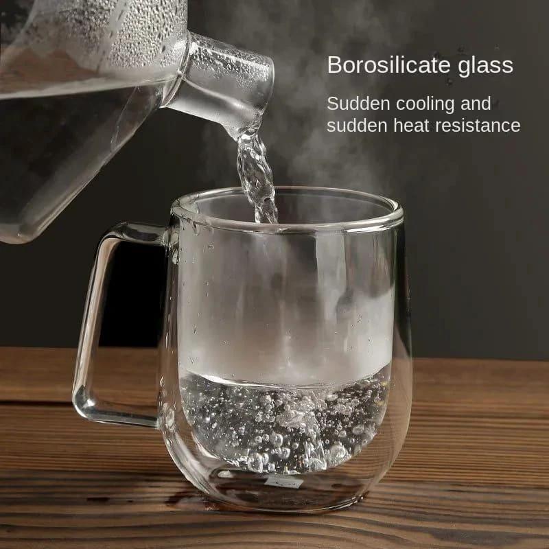 High-quality Borosilicate Clear Double-Walled Mug | 600ml Capacity | Hot & Cold Drinks | Coffee, Tea, Ice Drinks Mug tableware Mugs