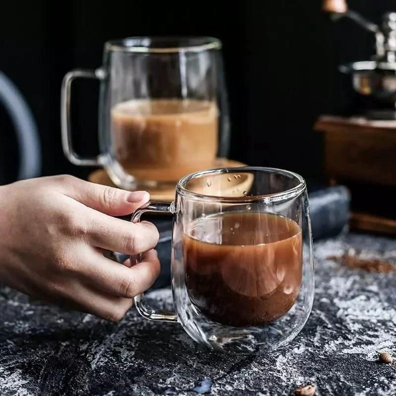 High-quality Borosilicate Clear Double-Walled Mug | 600ml Capacity | Hot & Cold Drinks | Coffee, Tea, Ice Drinks Mug tableware Mugs
