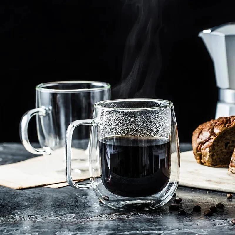 High-quality Borosilicate Clear Double-Walled Mug | 600ml Capacity | Hot & Cold Drinks | Coffee, Tea, Ice Drinks Mug tableware Mugs