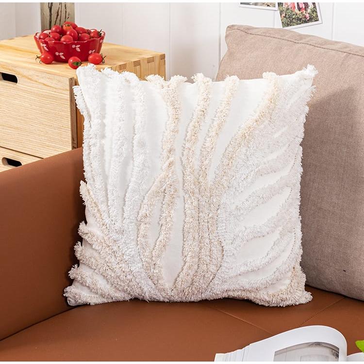 Home Decor Cushion Cover Beige & Grey Tufted Coral Style