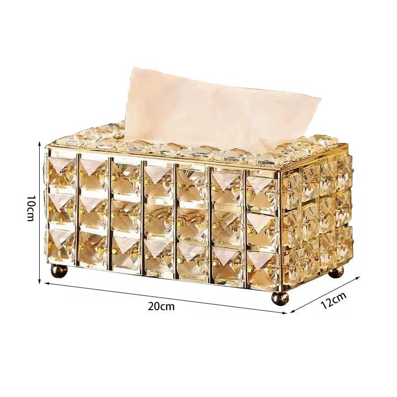 Luxury Crystal Tissue Box Holder – Gold & Silver | Elegant Serviette Organizer Facial Tissue Holders