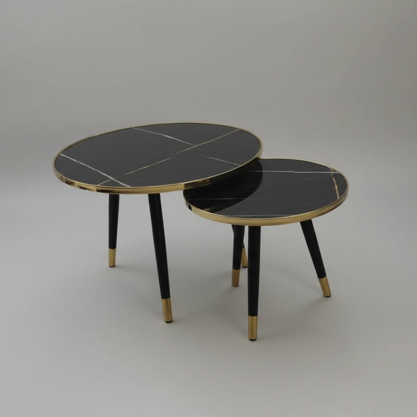 2 in 1 Modern Wooden Round Coffee Table with Glossy Top and Metal Base