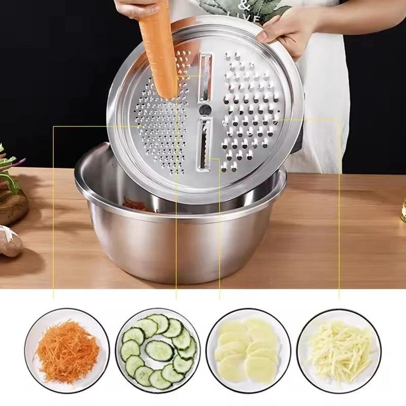 4PCS Set 304 Stainless Steel Bowl with Lid - Colander & Mixing Bowl 26cm Kitchen & Dining Colanders & Strainers