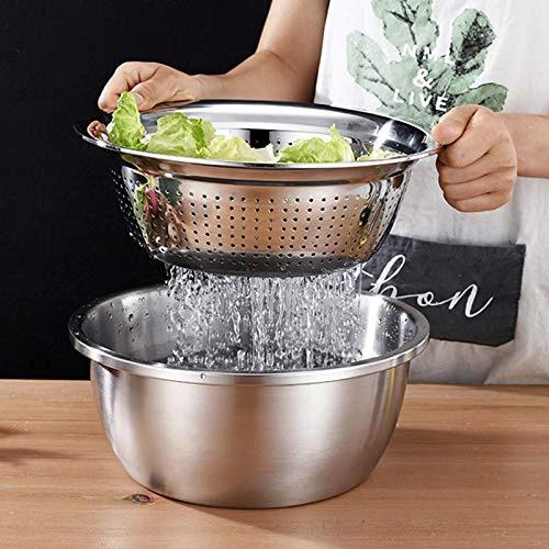 4PCS Set 304 Stainless Steel Bowl with Lid - Colander & Mixing Bowl 26cm Kitchen & Dining Colanders & Strainers